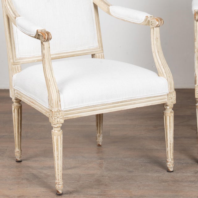 Pair, White Swedish Gustavian Armchairs, 19th Century For Sale - Image 6 of 18