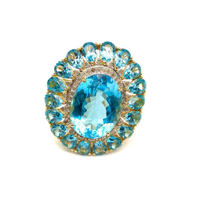 Blue Bochic "Capri" Natural Oval Shape Blue Topaz & Diamond Set In 18K Gold & Silver For Sale - Image 8 of 18
