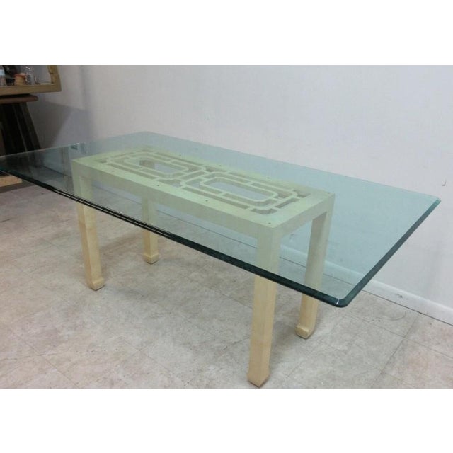 Vintage Henredon Faux Goatskin Pan Asian Campaign Dining Room Conference Table For Sale - Image 12 of 12