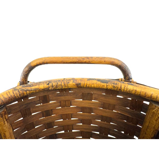 Brown Vintage Handwoven Split Bamboo Gathering Basket With Bentwood Handles For Sale - Image 8 of 9