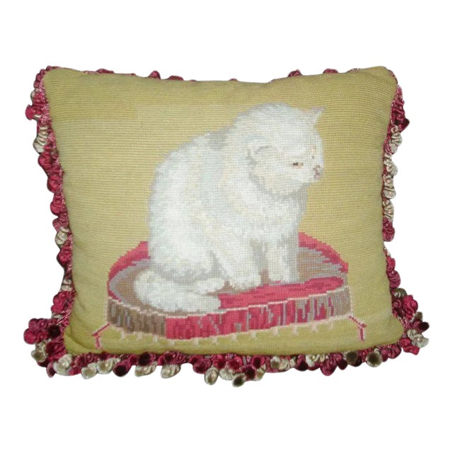 19th Century Needlepoint Cat Pillow For Sale