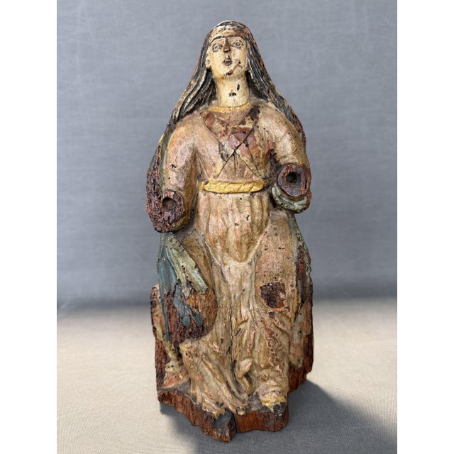 Portuguese School Artist, Seated Virgin, 18th Century, Carved and Polychromed Wood For Sale - Image 9 of 10
