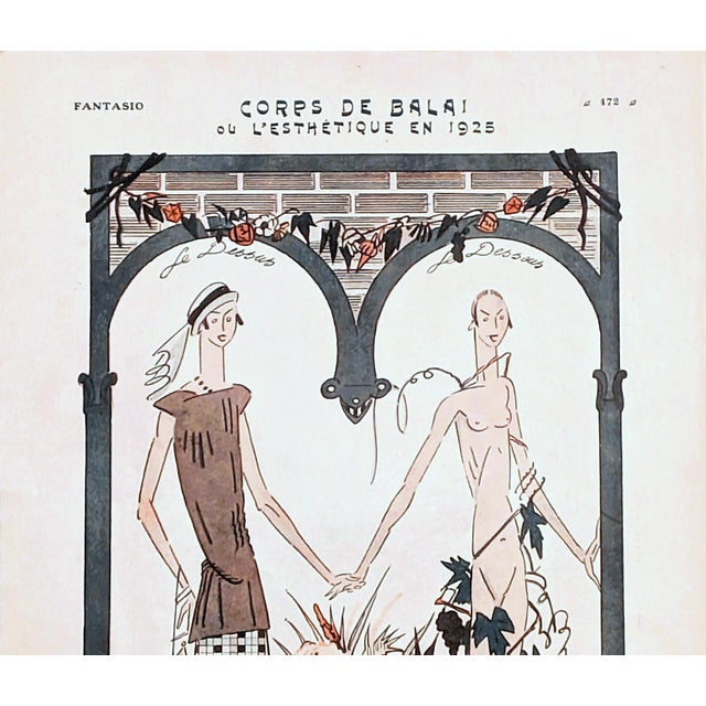 This is an original magazine print from 1925. NOT A REPRINT! This illustration is a design project for a decorative panel...