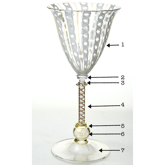 Italian 1950s Mid Century Venetian Zanfirico Tall Goblets- Set of 12 For Sale - Image 3 of 7