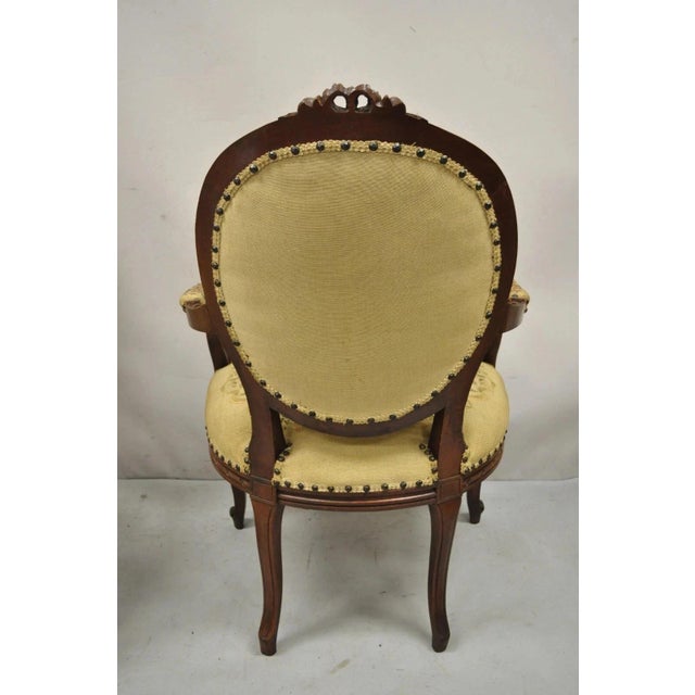 Antique French Country Louis XV Victorian Floral Tapestry Arm Chairs - A Pair For Sale - Image 10 of 12