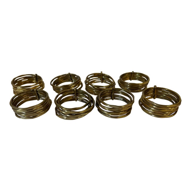 Vintage Brutalist Brass Napkin Rings - Set of 8 For Sale