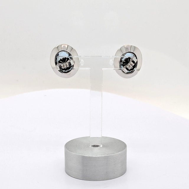 Late 20th Century Late 20th Century Aquamarine Stud Earrings With a Diamond Halo in 14k White Gold, A Pair For Sale - Image 5 of 5