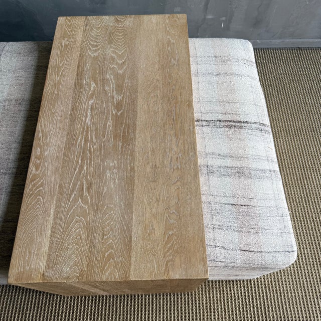 Laguna Ottoman White Oak Waterfall Table Upholstered in a Vintage Turkish Rug For Sale - Image 10 of 14
