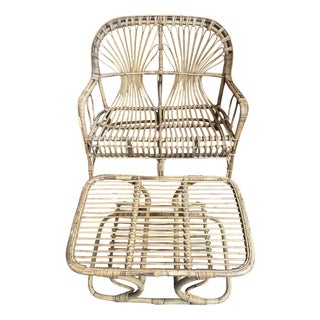 Rattan Loveseat and Table, 1950s, Set of 2 For Sale