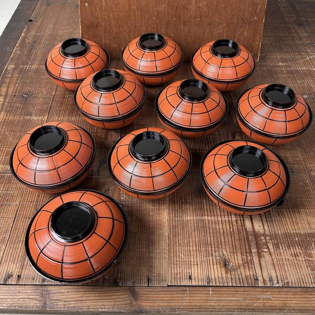 Lacquered Wooden Nuri Owan Serving Bowls, Japan, 1970s, Set of 10 For Sale - Image 12 of 18