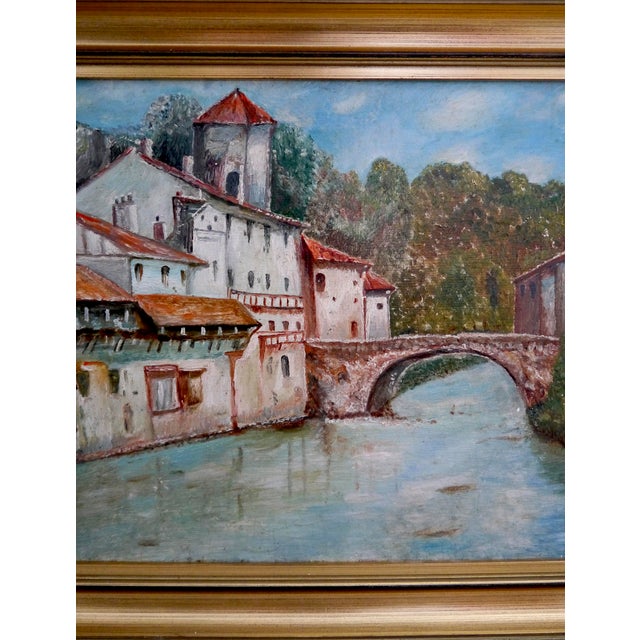 1990s J Borin French School River Town Landscape Oil Painting Signed For Sale - Image 6 of 12