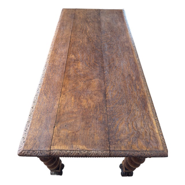Late 19th Century Hand-Carved Oak Refectory Table With Barley Twist Legs – Professionally Conserved For Sale