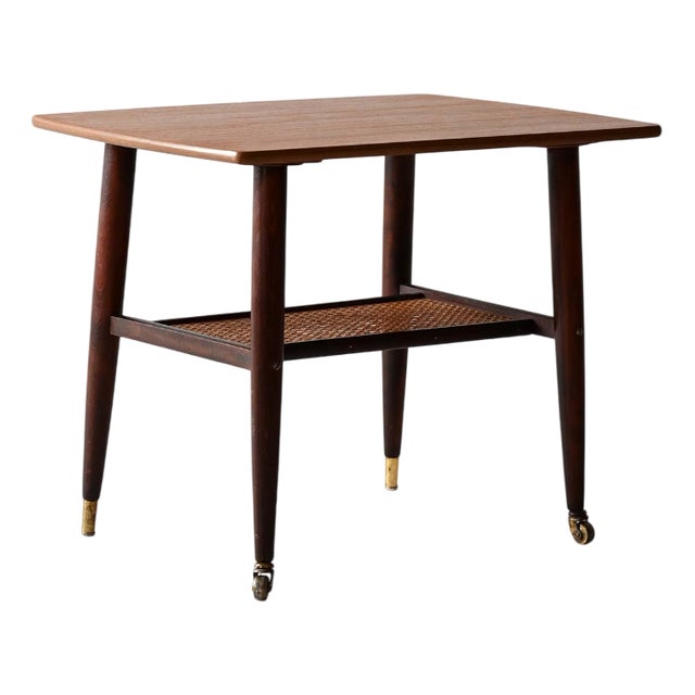 Scandinavian Coffee Table with Vienna Straw Shelf, 1960s For Sale