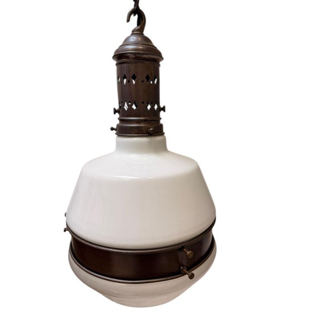 Metal Arts & Crafts Pendant Lamp in the style of Peter Behrens, 1900s For Sale - Image 7 of 9