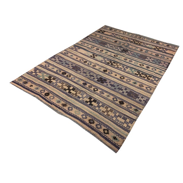 Turkish Vintage Circa 1940 Turkish Flat Weave Jajim Kilim Rug, 5ft 1in X 7ft 8in For Sale - Image 3 of 9