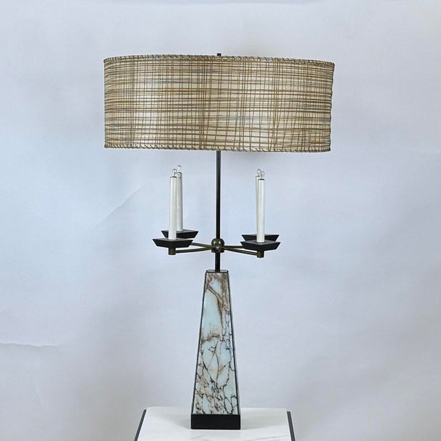 Monumental mid-century obelisk candelabra lamp in the style of Tommi Parzinger. The 4 candelabra bulbs light up separately...
