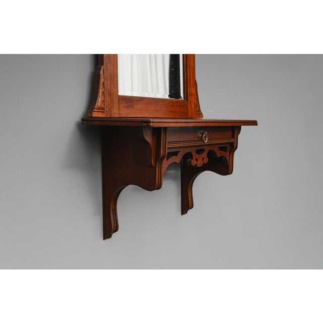 Art Nouveau Wall Mirror with Console in Walnut, Early 20th Century For Sale - Image 5 of 16