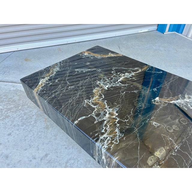 Black 1970s Vintage Faux Marble Coffee Table by Willy Rizzo For Sale - Image 8 of 12