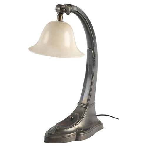 White Art Nouveau Alabaster and Pewter Table Lamp, 1910s For Sale - Image 8 of 8