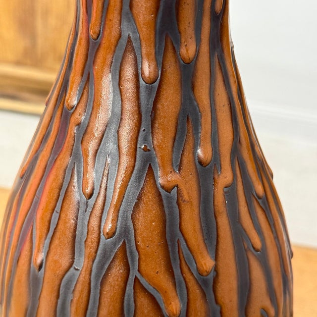 Brown Textured Brown & Black Drip Glaze Ceramic Vase For Sale - Image 8 of 10