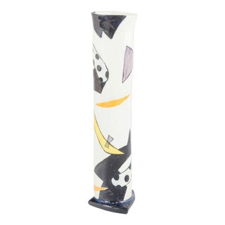 Triangular Stoneware Vase with Graphic Design by Marianne Hallberg, 1980s For Sale