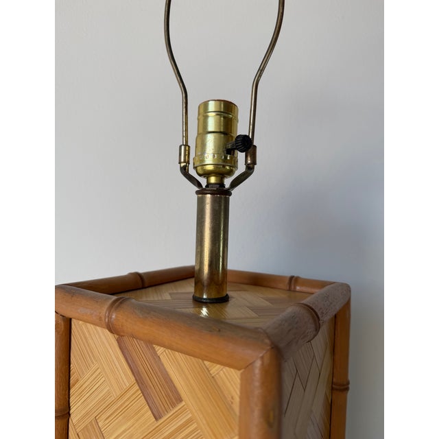 Wood 1970s Coastal Faux Bamboo & Woven Rattan Table Lamp For Sale - Image 7 of 9