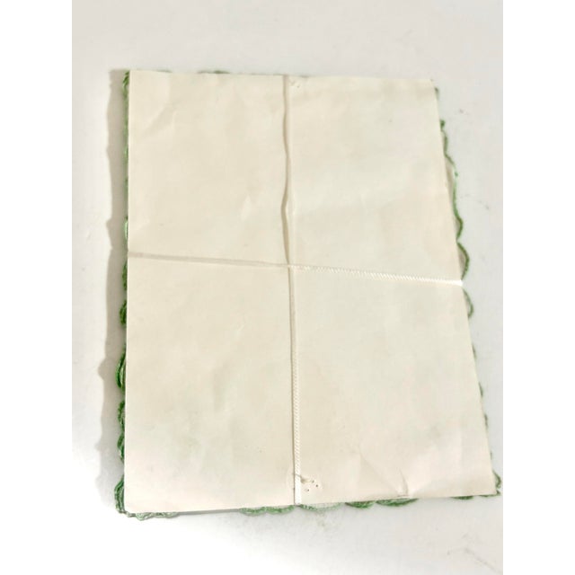 Vintage Portuguese Linen Cocktail Napkins With Green Embroidery, Set of 6, New Old Stock For Sale In Louisville - Image 6 of 7