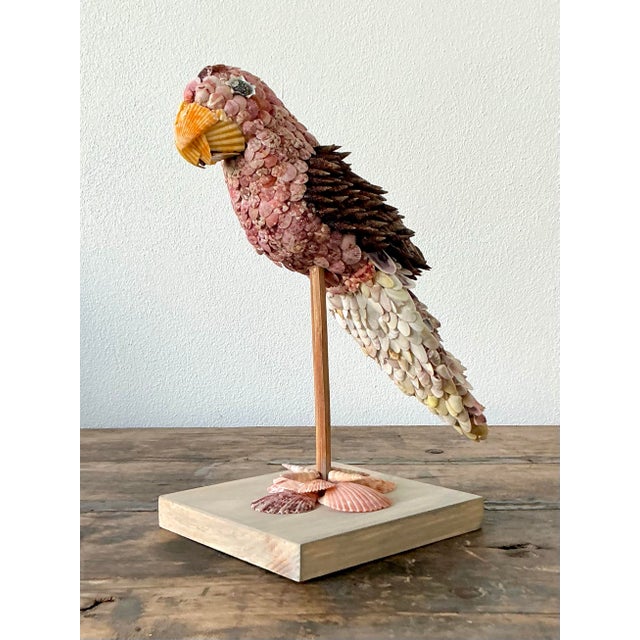 Early 21st Century Vintage Boho Shell Encrusted Bird on a Perch For Sale - Image 5 of 8