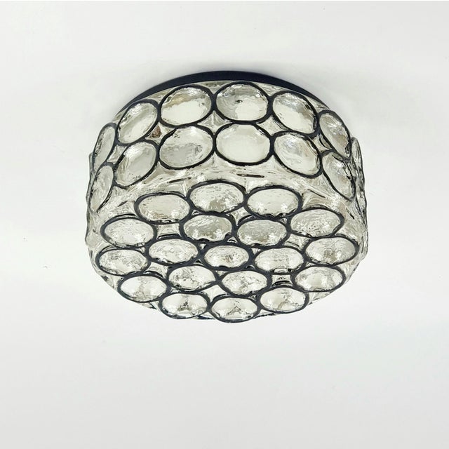 Stunning mid-century modern glass ceiling mount fixture from Limburg, Germany's leading glasswork, renowned for its...