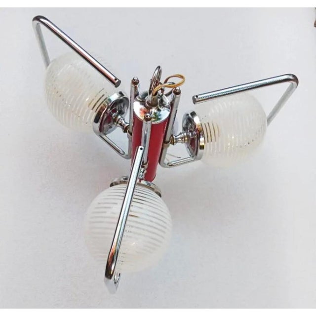 Metal Funky Ceiling Lamp with Red Lacquered Metal Stem For Sale - Image 7 of 18