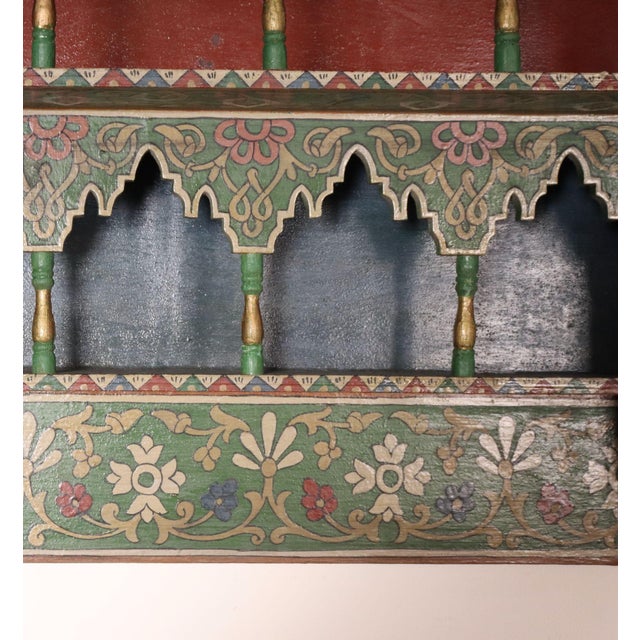 Vintage Moroccan Hand Painted Wall Mounted Three Tiered Spice Shelf / Bracket For Sale - Image 11 of 14