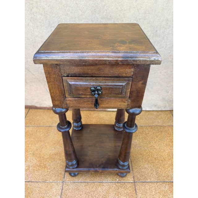 Spanish Oak Nightstands with Drawers, 1920, Set of 2 For Sale - Image 6 of 10