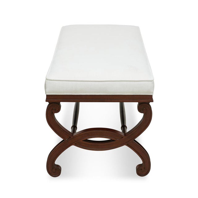 Transitional Bunny Williams Home Charlottesville Bench in Mahogany with Cream Linen Upholstery For Sale - Image 3 of 5