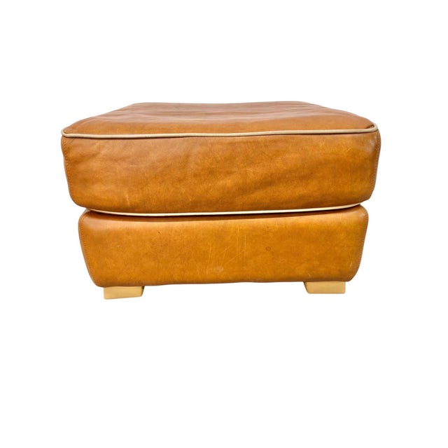 Wood Vintage Ralph Lauren Style Leather Club Chair & Ottoman For Sale - Image 7 of 9