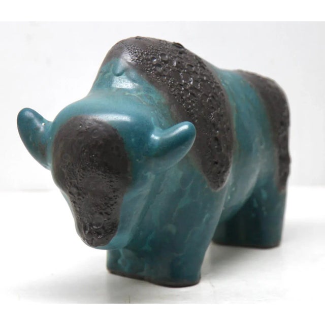Dramatic piece of German 20th century ceramics inspired by natur.: Red buffalo by Otto Keramiek Ceramic buffalo figurine...