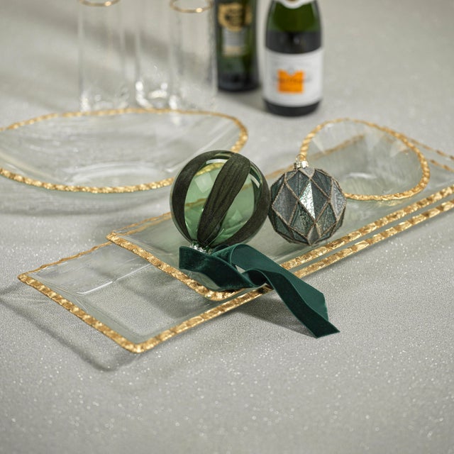 Contemporary Cassiel Rectangular Trays with Jagged Gold Rim, Set of 2, Small For Sale - Image 3 of 4