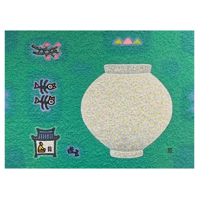 Cho Mun-Hyun, Landscape with a Moon Jar, 2022, Acrylic on Paper For Sale
