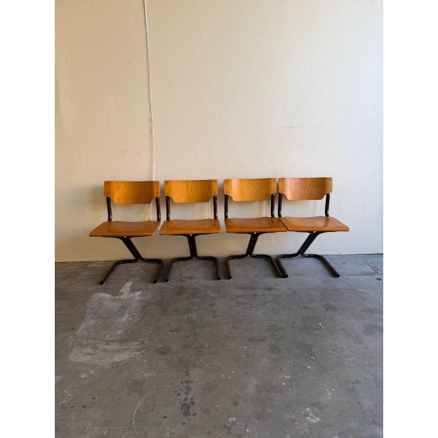 Mid-Century Modern Vintage Scandinavian Stacking Chairs Set of 4 - Mid Century Modern Plywood Dining Chairs For Sale - Image 3 of 10