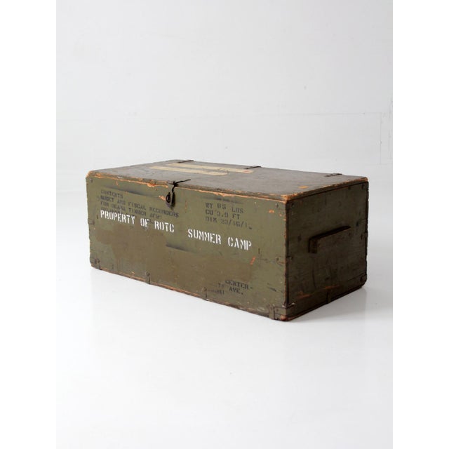 Olive Wwii Military Storage Wooden Crate Trunk For Sale - Image 8 of 16