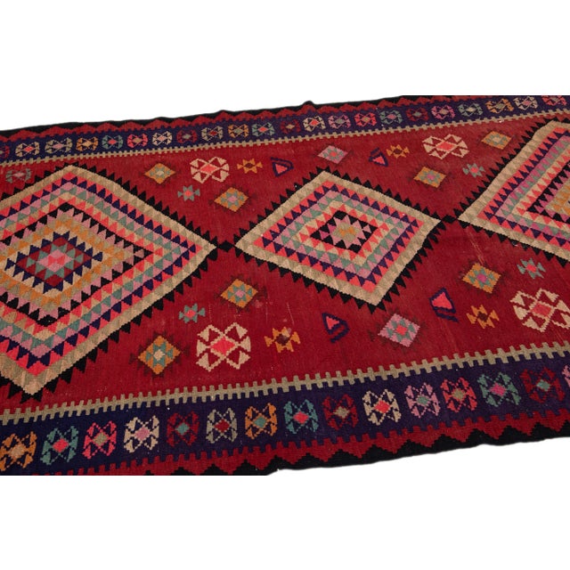 Tribal Mid-20th Century Turkish Kilim Red Handmade Tribal Wool Rug For Sale - Image 3 of 8