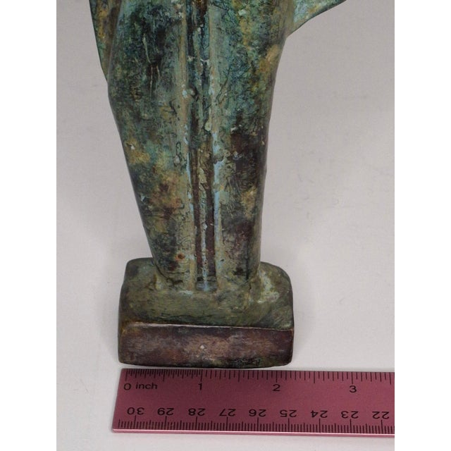 Mid-Century Modern Vintage MCM Brutalist Verdigris Bronze Sculpture Hooded Cloaked Figure Monk 9" For Sale - Image 3 of 9