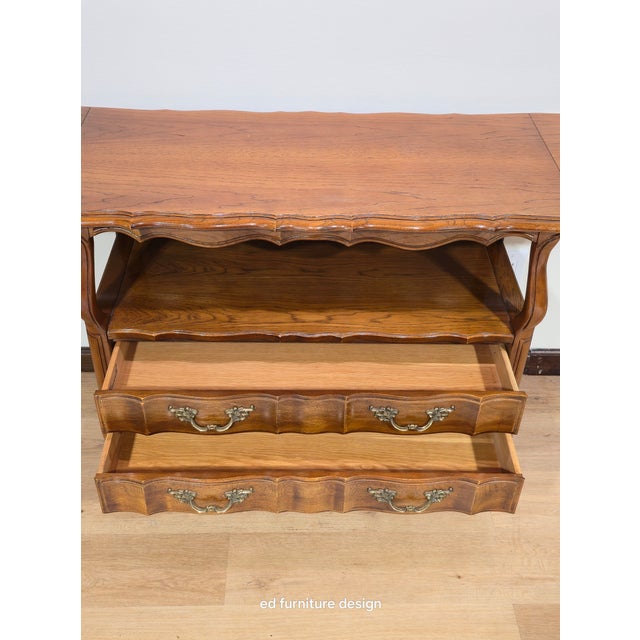 1970s Thomasville French Provincial Louis XV Pecan Buffet Server or Bar Cabinet For Sale - Image 9 of 13
