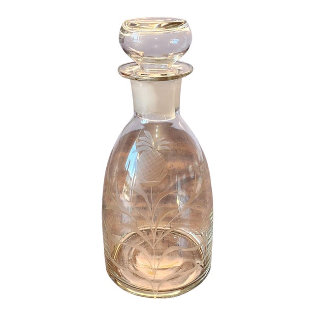 Vintage Pineapple Etched Glass Fruit ~ Liquor Decanter W/ Stopper For Sale