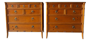 1970s Baker Furniture Faux Bamboo Pine Chinoiserie Mid Century Commodes - A Pair