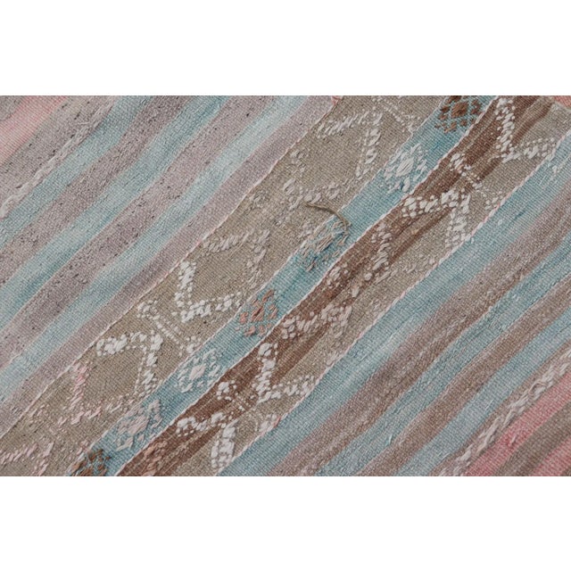 Mid 20th Century Geometric Stripe Vintage Turkish Kilim Flat-Weave Runner in Tan and Coral Color For Sale In Atlanta - Image 6 of 12