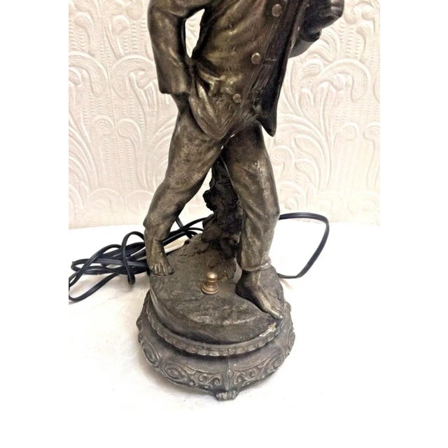 1910s Antique French Artist a De Ranieri Silver Plated Figural Boy Lamp For Sale - Image 4 of 10