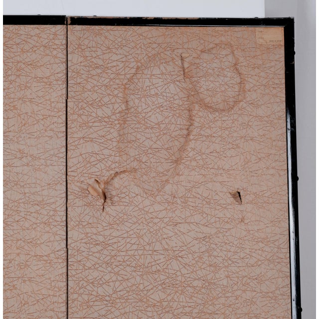 Mid-20th Century Byobu Japanese Hand Painted Silk "Ancient Tree in Winter" 4-Panel Folding Screen Very Good + Front & Good + Back For Sale - Image 9 of 11