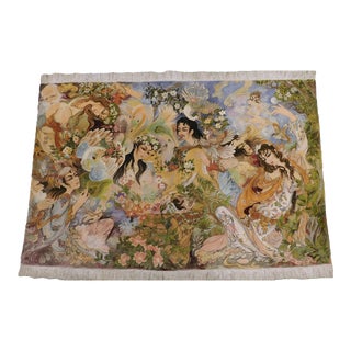 Vintage Hand Knotted Persian Tabriz Wool and Silk Wall Hanging Tapestry For Sale