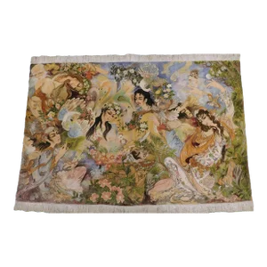 Vintage Hand Knotted Persian Tabriz Wool and Silk Wall Hanging Tapestry