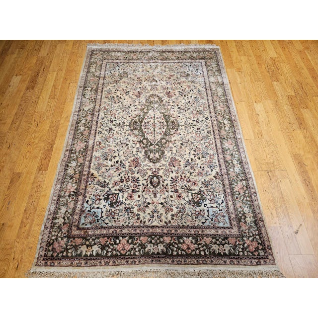 Vintage Indian Silk Rug, Hand-Knotted, Floral Medallion Design, 6' x 9' For Sale - Image 14 of 18